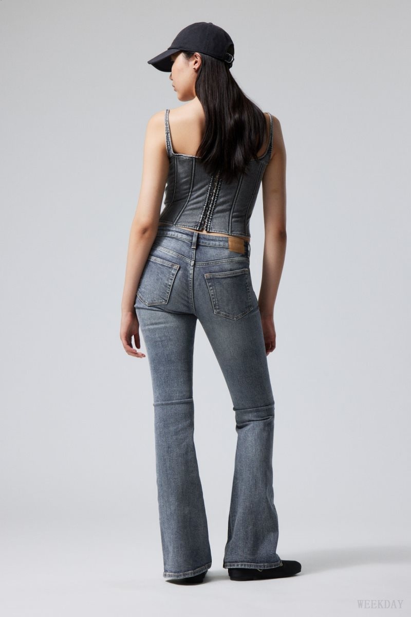 Weekday Flame Low Flared Jeans Blue | VANT1210