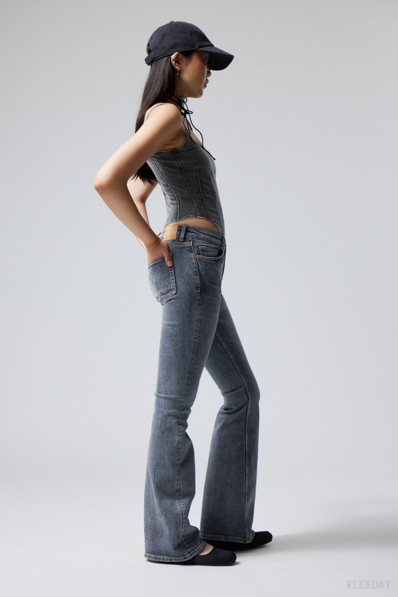 Weekday Flame Low Flared Jeans Blue | VANT1210