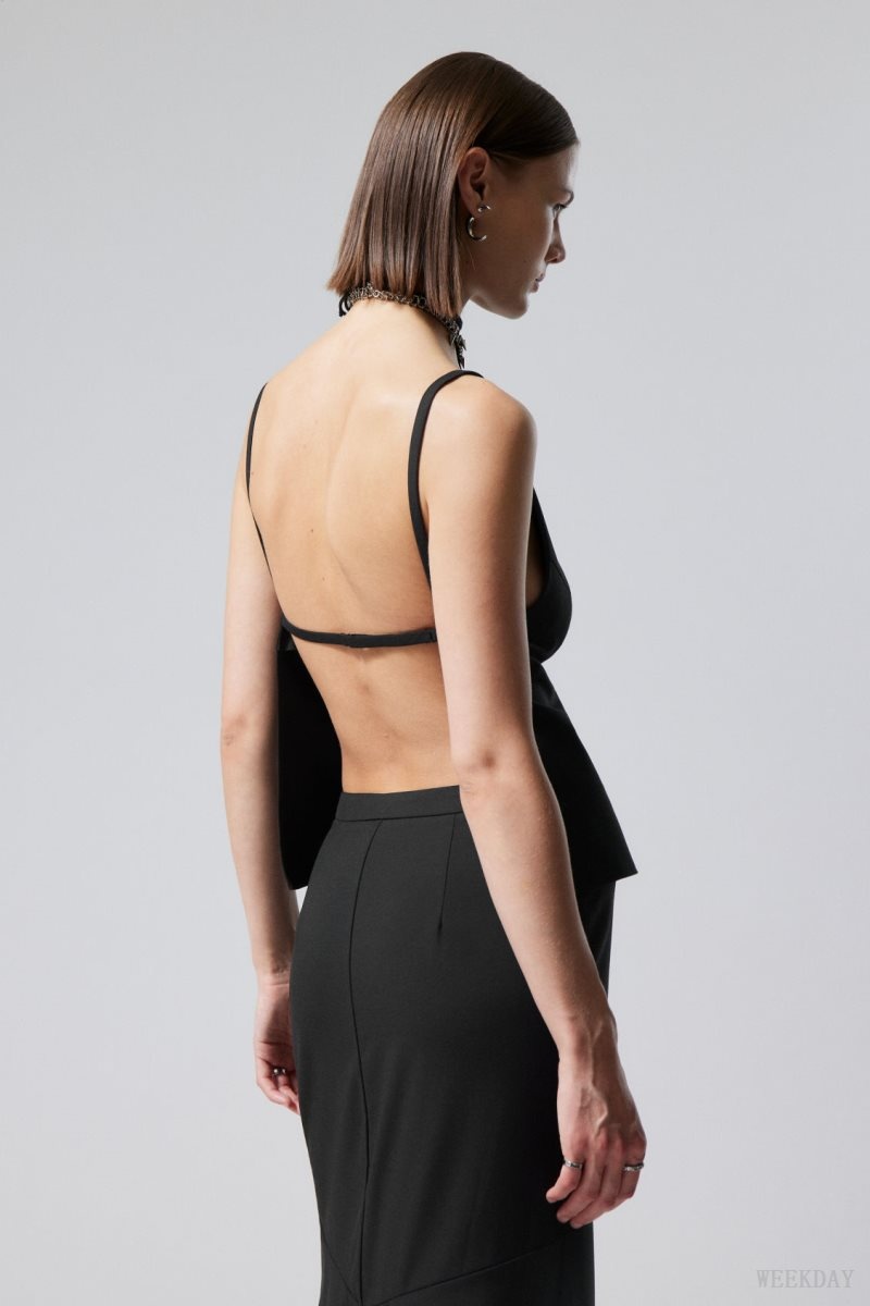 Weekday Fleur Suiting Open Back Top Black | KIGW1167