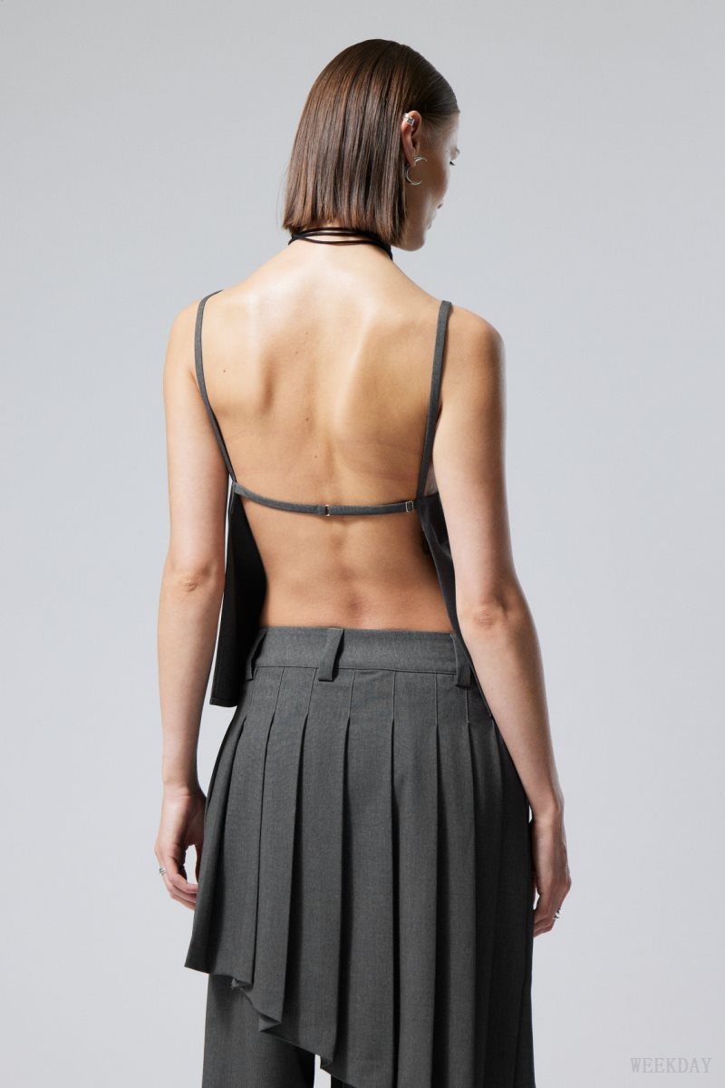 Weekday Fleur Suiting Open Back Top Grey | DCEQ4542