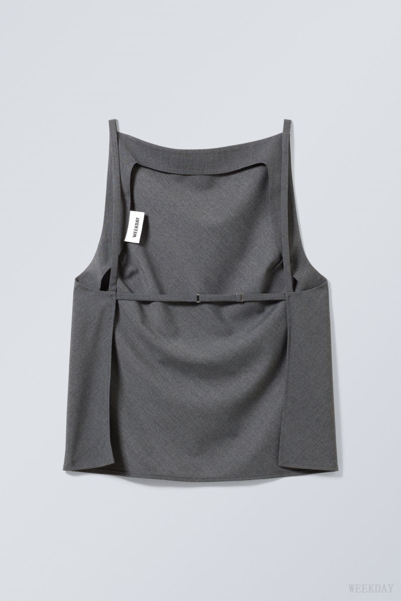 Weekday Fleur Suiting Open Back Top Grey | DCEQ4542