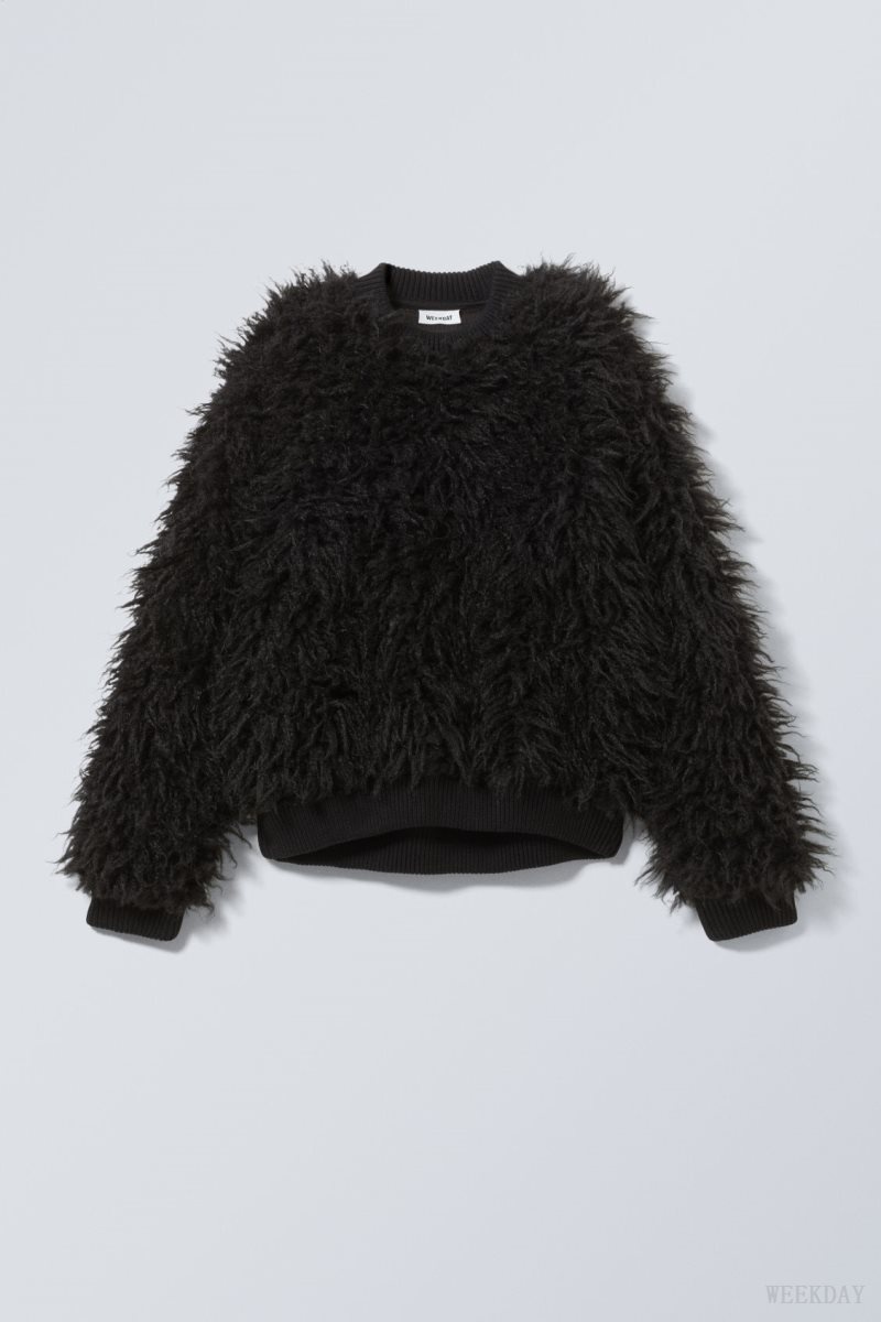 Weekday Fluffy Faux Fur Sweatshirt Black | XBUU6738