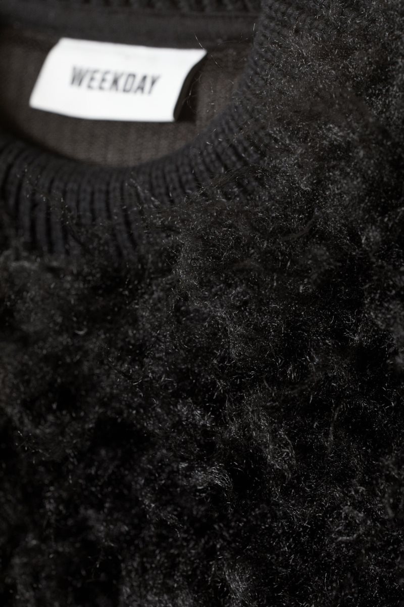 Weekday Fluffy Faux Fur Sweatshirt Black | XBUU6738