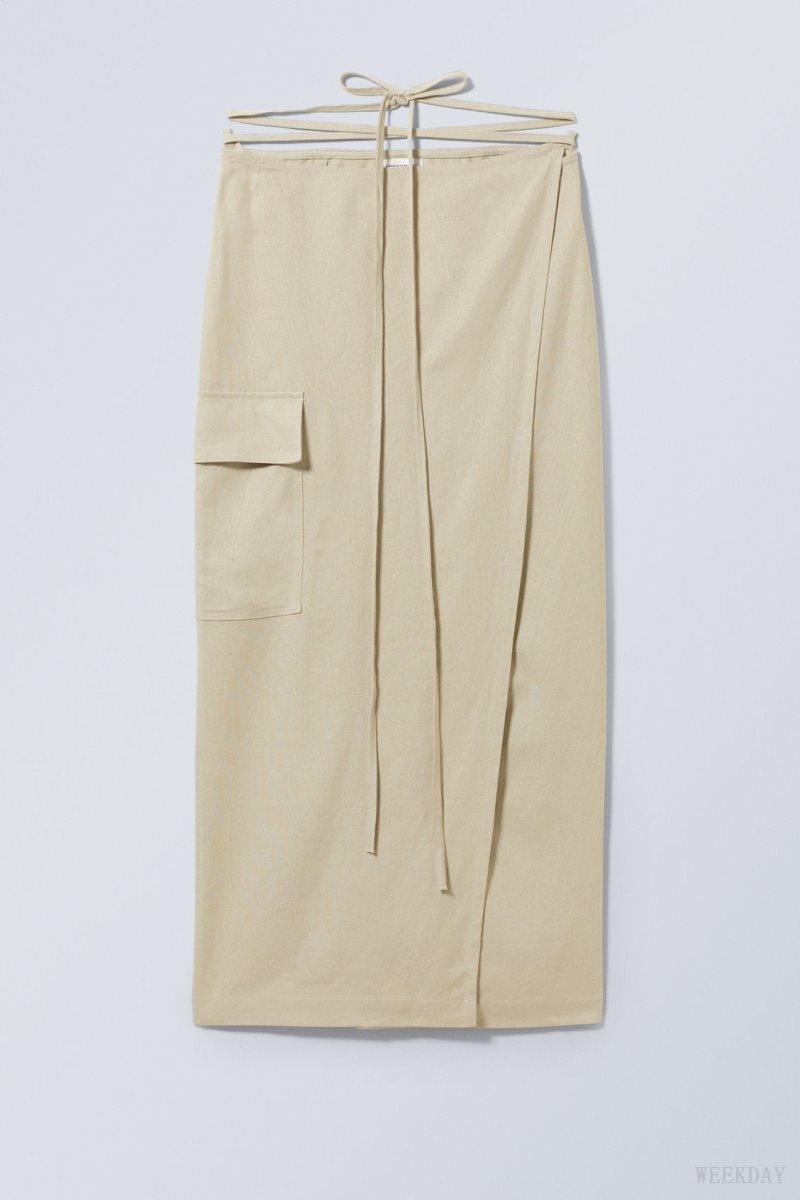 Weekday Fold Linen Mix Long Skirt Beige | GFIR4516