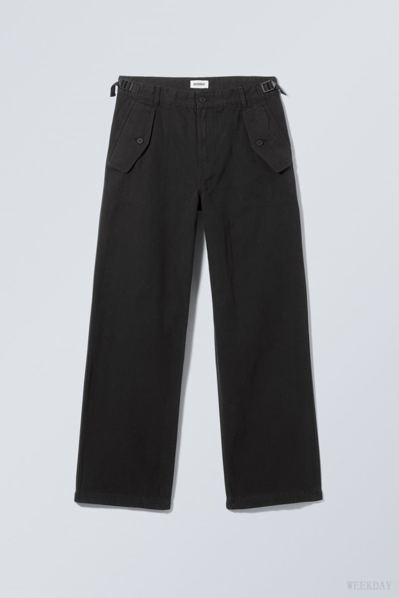 Weekday Frej Relaxed Workwear Trousers Black | YFXM4559