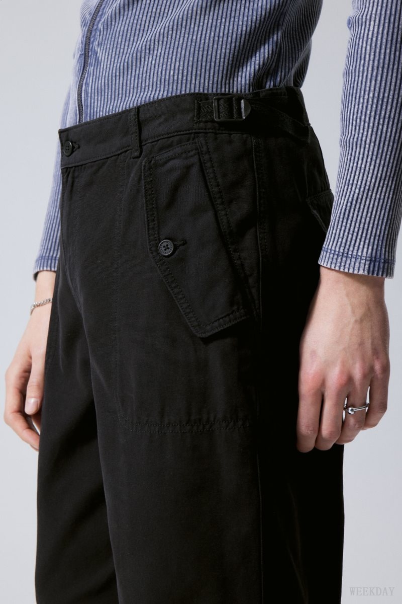 Weekday Frej Relaxed Workwear Trousers Black | YFXM4559