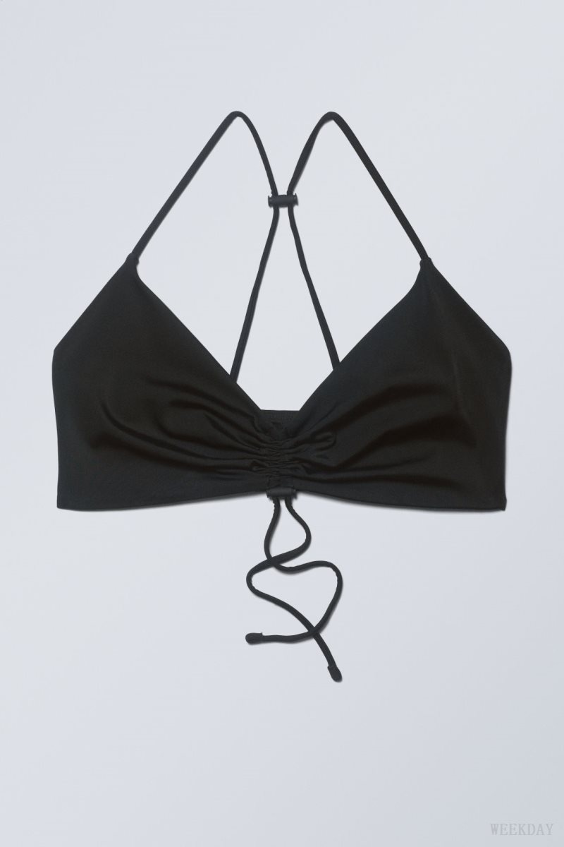 Weekday Gathered Bikini Top Black | ZQUQ4440