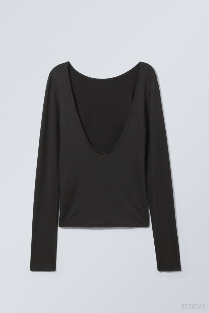 Weekday Gizem Open Back Long Sleeve Top Black | TYID0950