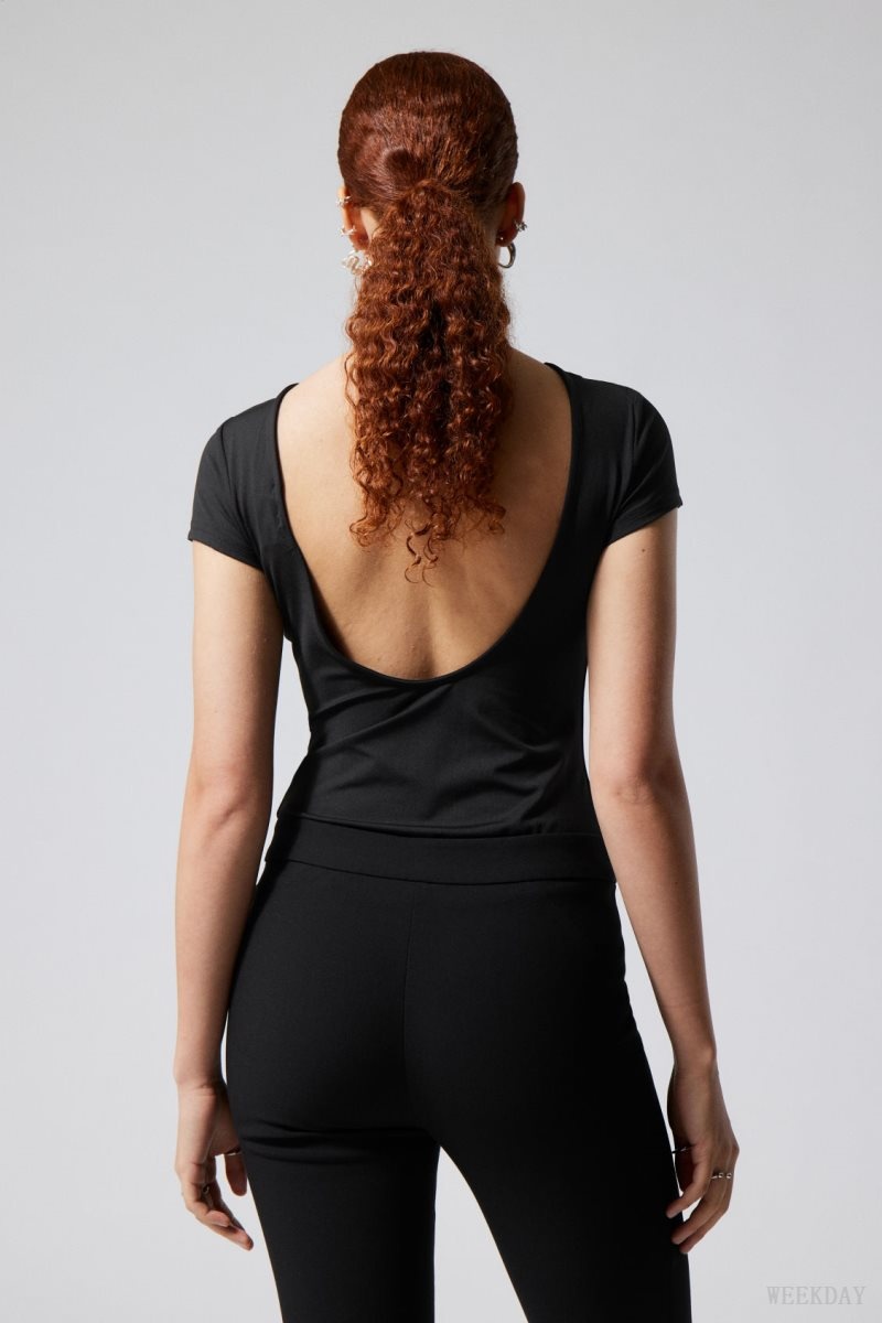 Weekday Gizem Open Back T-shirt Black | VMJB2740