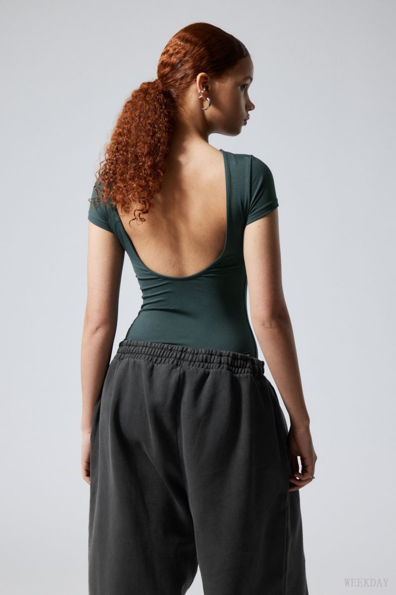 Weekday Gizem Open Back T-shirt Dark Turquoise | IMXB6484