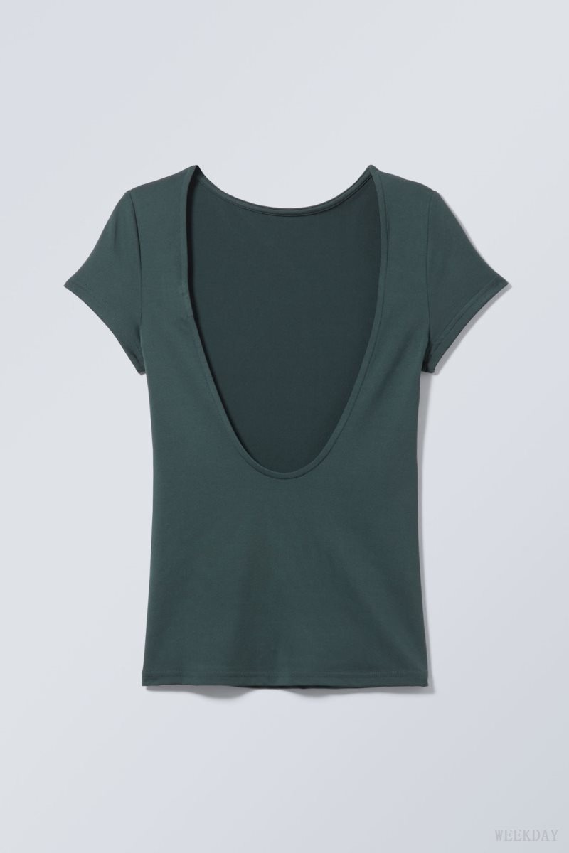 Weekday Gizem Open Back T-shirt Dark Turquoise | IMXB6484