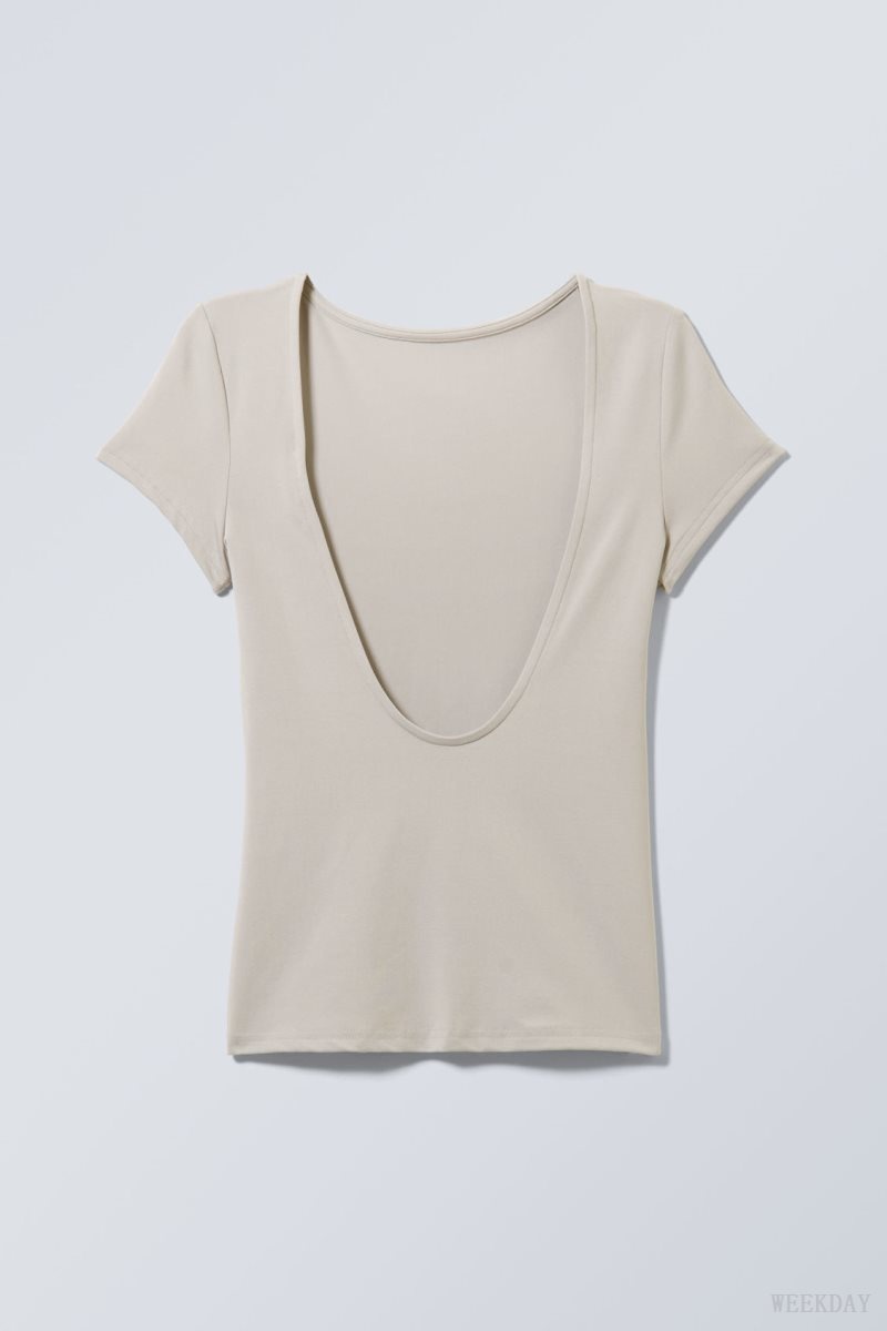 Weekday Gizem Open Back T-shirt Greige | AHLY0056