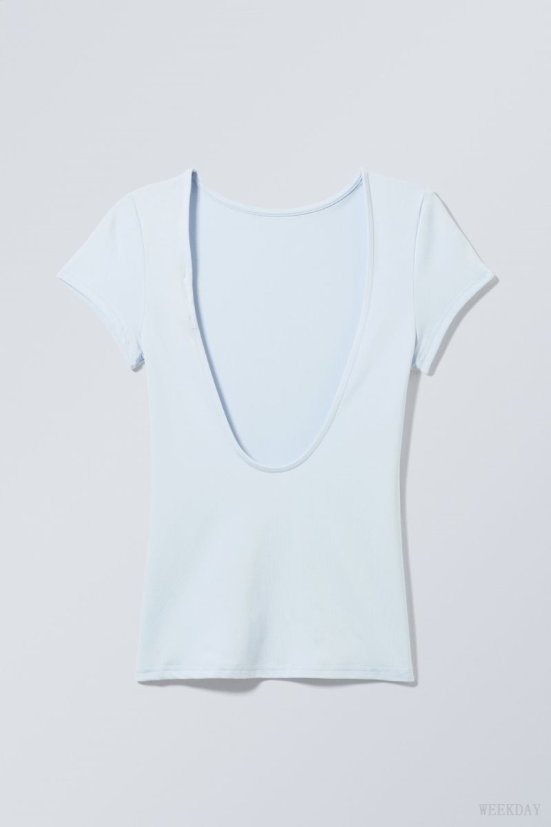 Weekday Gizem Open Back T-shirt Light Blue | CBHO1589