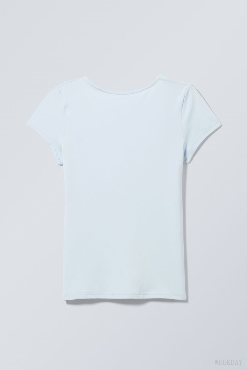 Weekday Gizem Open Back T-shirt Light Blue | CBHO1589