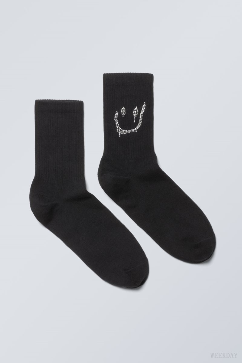 Weekday Graphic Sport Sock Black | XKDH4279