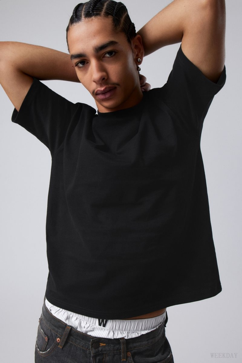 Weekday Great Boxy Heavyweight T-Shirt Black | WMJP9517