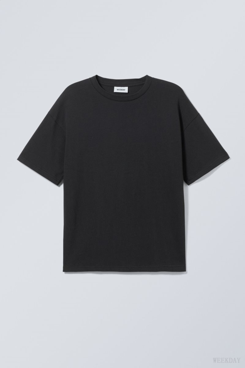 Weekday Great Boxy Heavyweight T-Shirt Black | WMJP9517