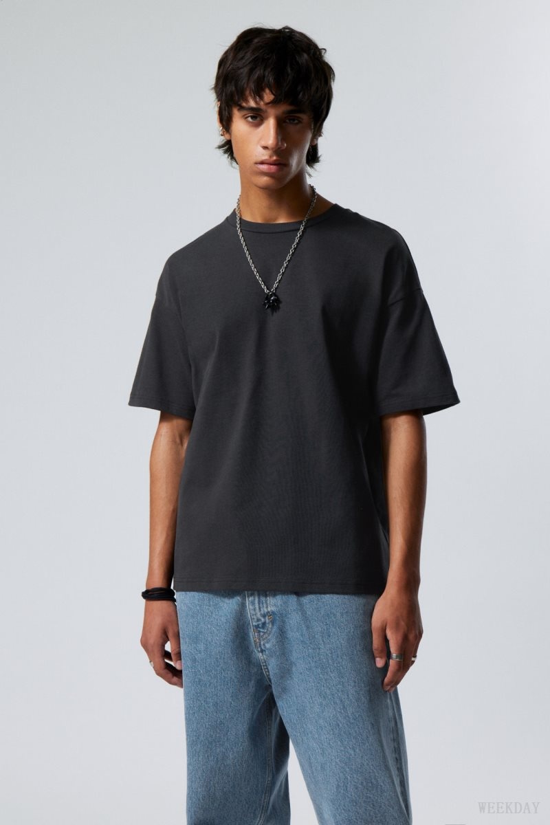 Weekday Great Boxy Heavyweight T-Shirt Black | WMJP9517