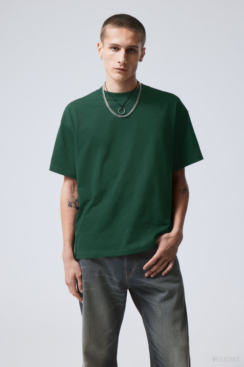 Weekday Great Boxy Heavyweight T-Shirt Dark Green | YZNK4465