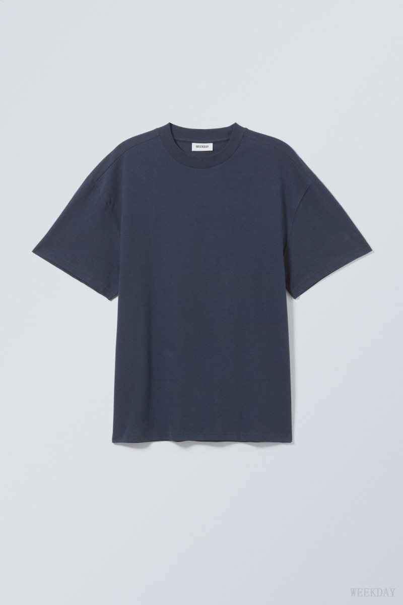 Weekday Great Heavyweight T-shirt Dark Blue | TTEQ8910