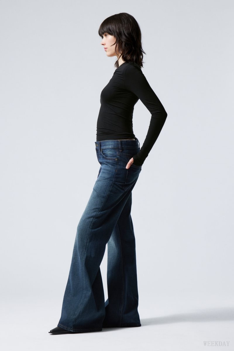 Weekday Grove Low Baggy Flared Jeans Blue | LTMW7829