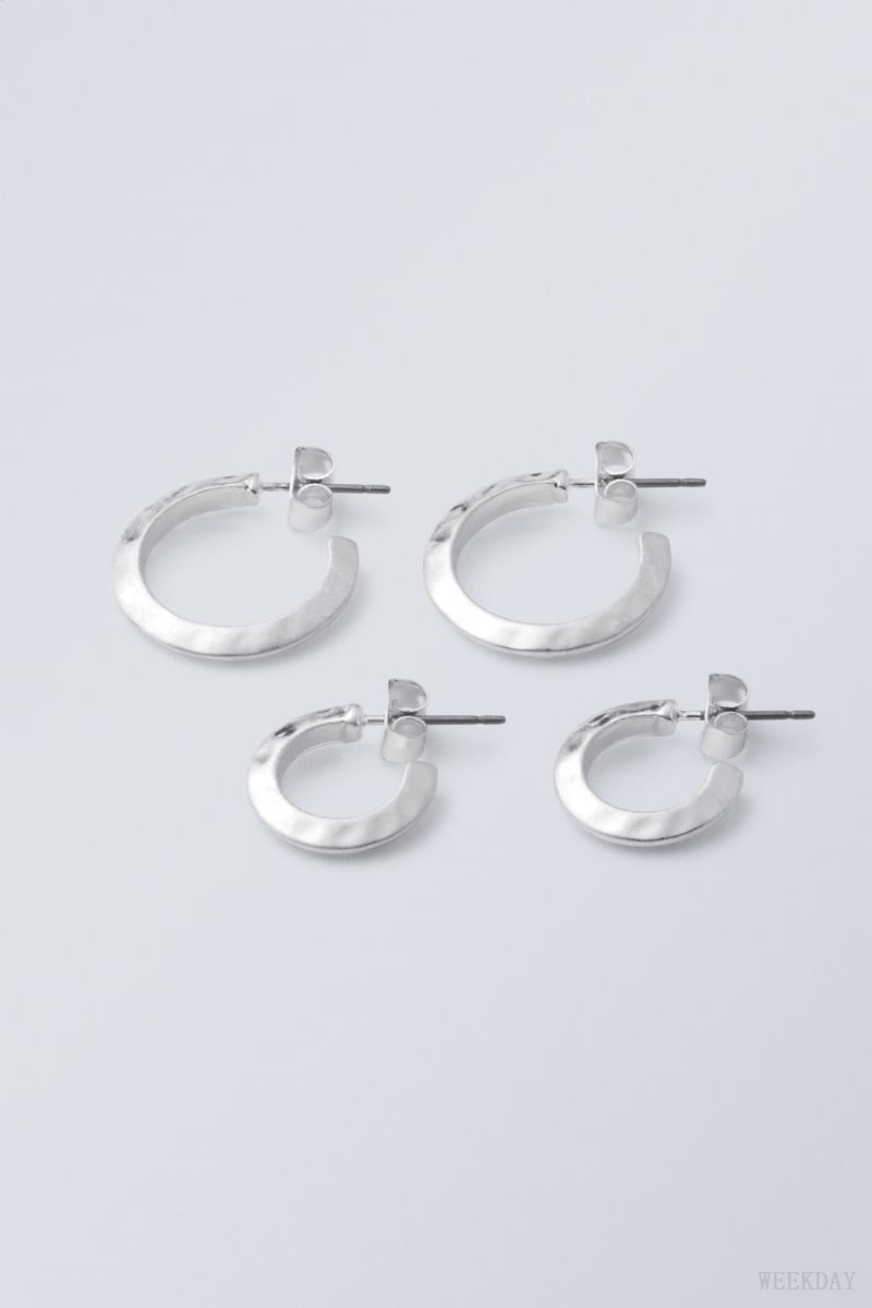 Weekday Hammered Hoops 2-Pack Silver | YHZV8406