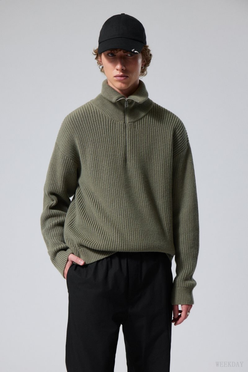 Weekday Harry Wool Blend Sweater Khaki | PZON7980