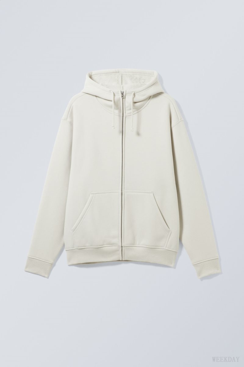 Weekday Hassan Fleece Zip Hoodie Light Mole | OJWY6046