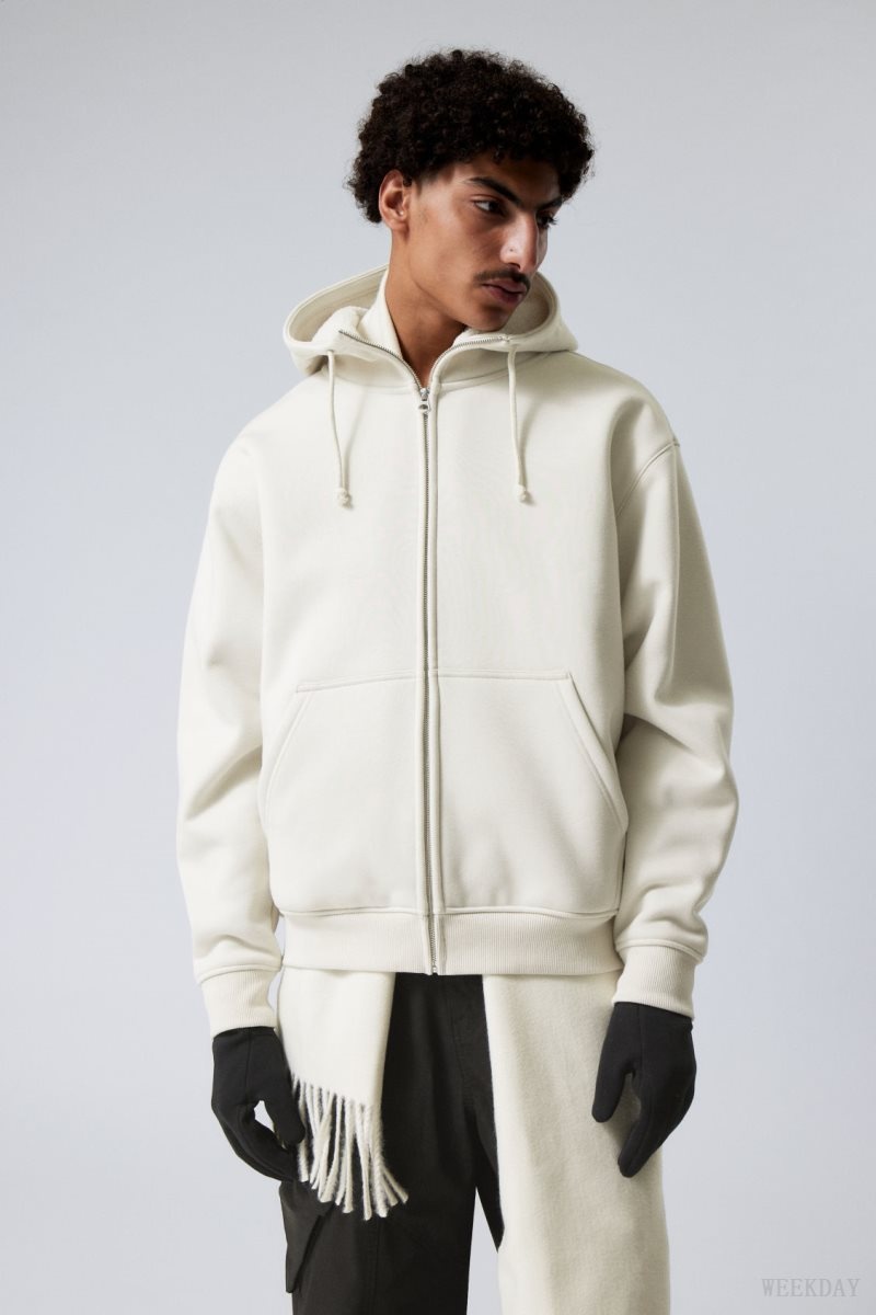 Weekday Hassan Fleece Zip Hoodie Light Mole | OJWY6046