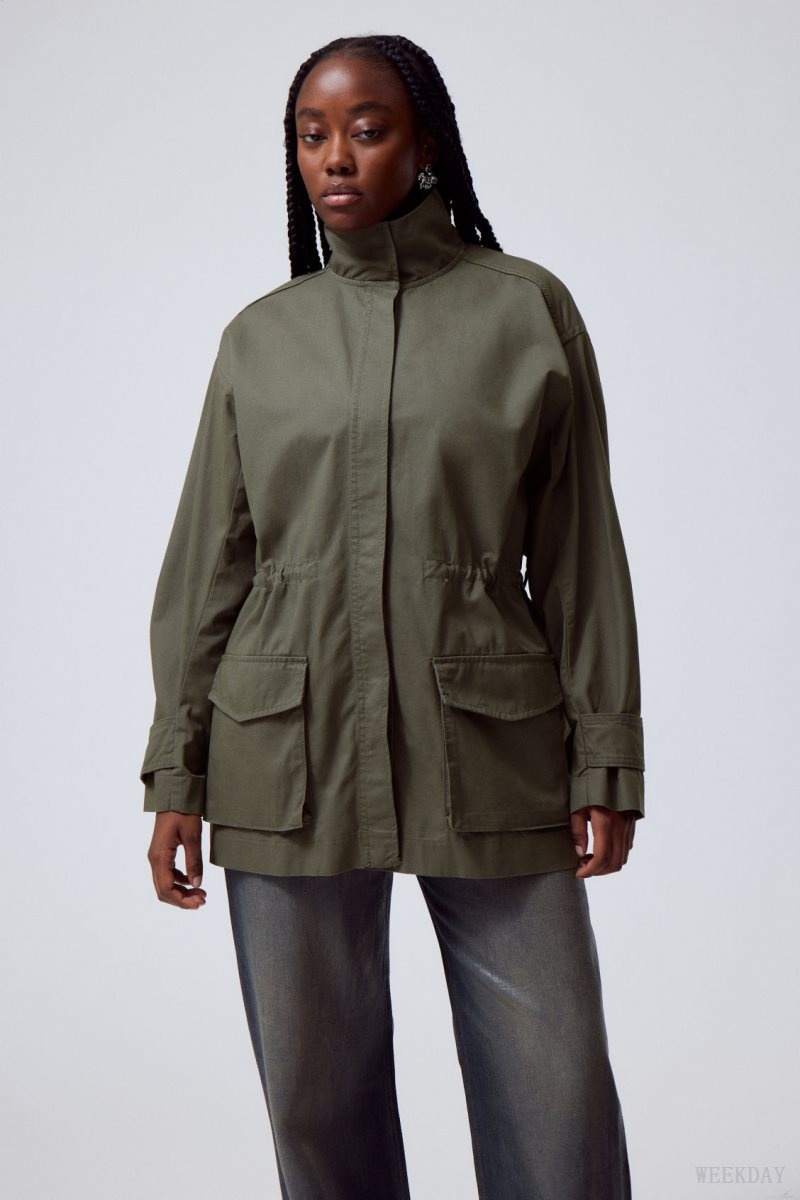 Weekday Hayden Workwear Jacket Dark Khaki | YZYG6376