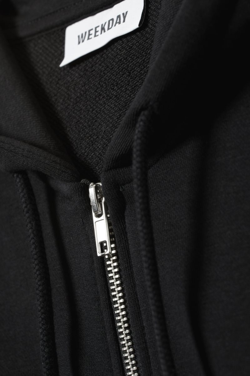 Weekday High Rib Mini Zip Hoodie Black | MWCD9064