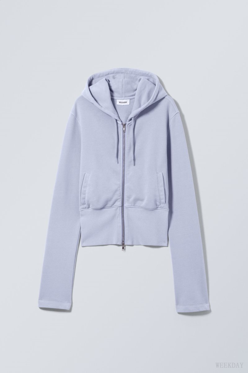 Weekday High Rib Mini Zip Hoodie Light Purple | IEZT6242