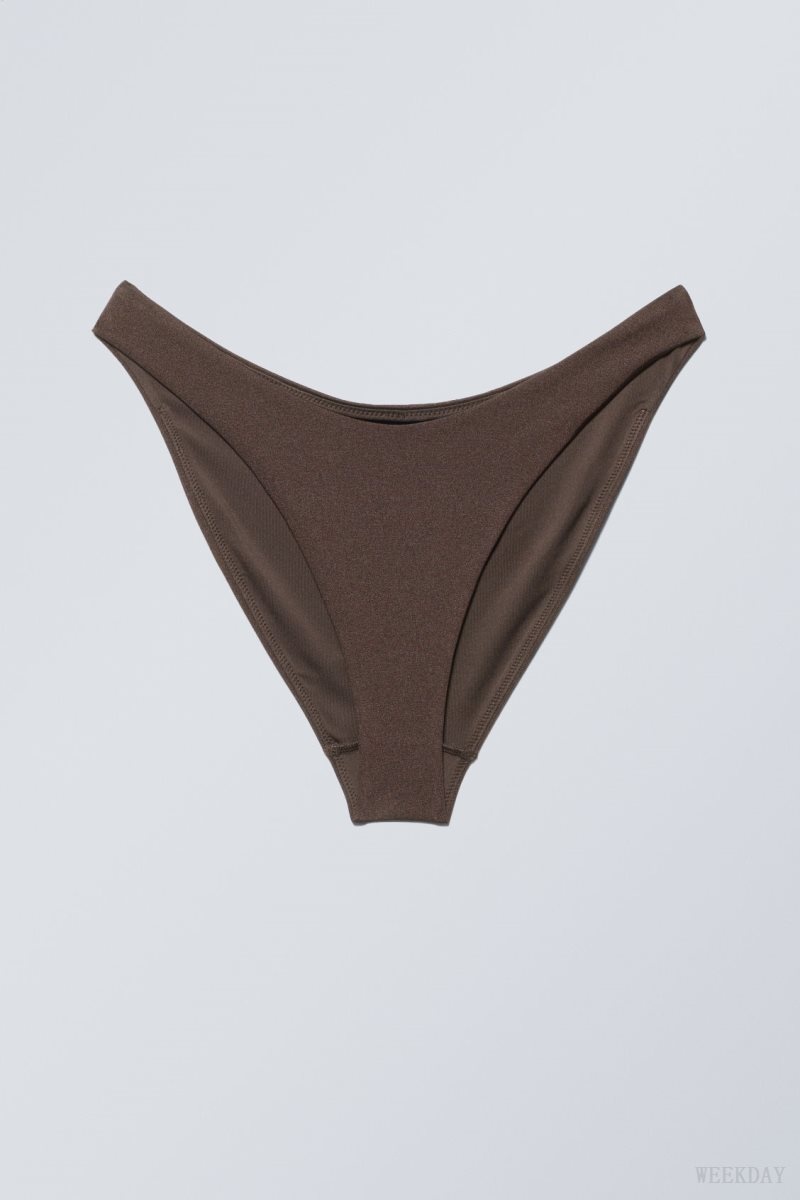 Weekday Highcut Bikini Bottoms Dark Brown | YCVJ0042