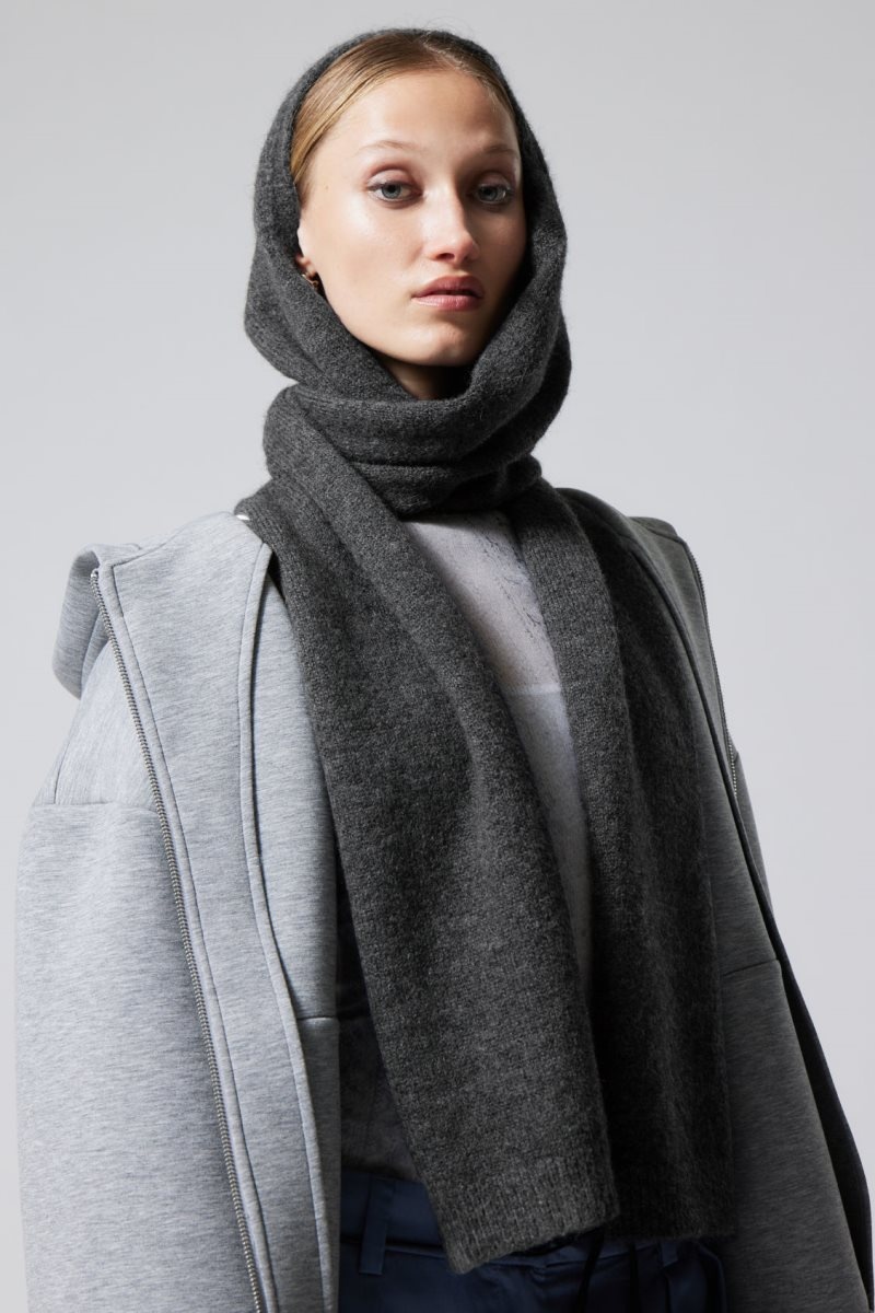 Weekday Hood Scarf Dark Grey | JGMU5765