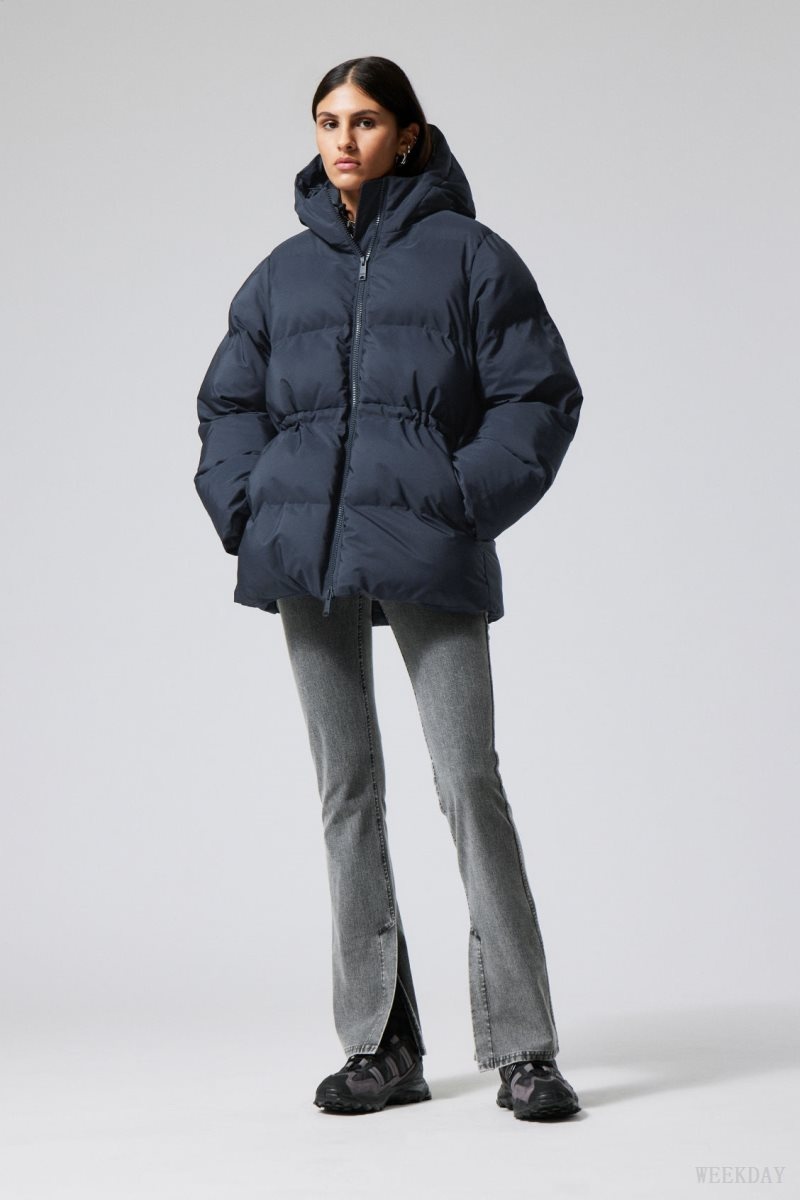 Weekday Illisa Waisted Puffer Jacket Dark Blue | ZOOT2535