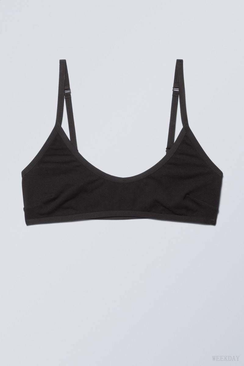 Weekday Inez Scooped Cotton Bralette Bralette Black | KARC9453