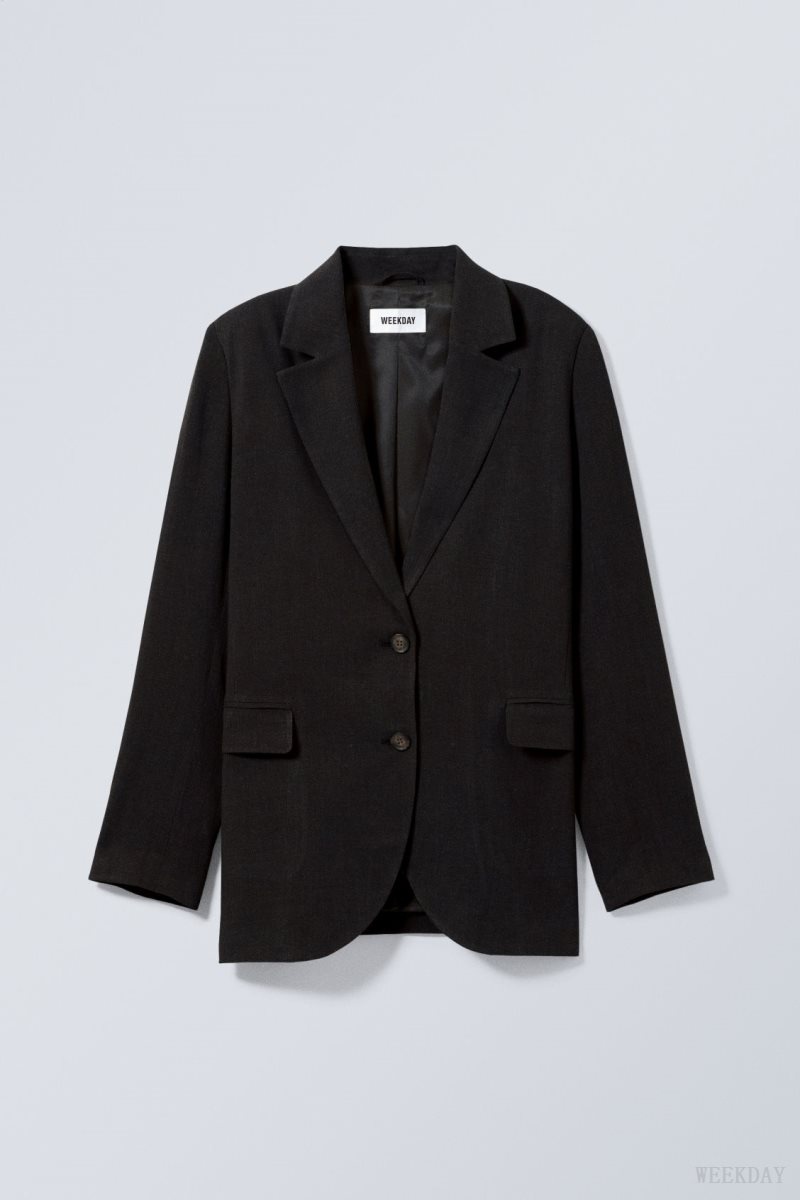 Weekday Isa Linen Mix Blazer Black | BHOF0022