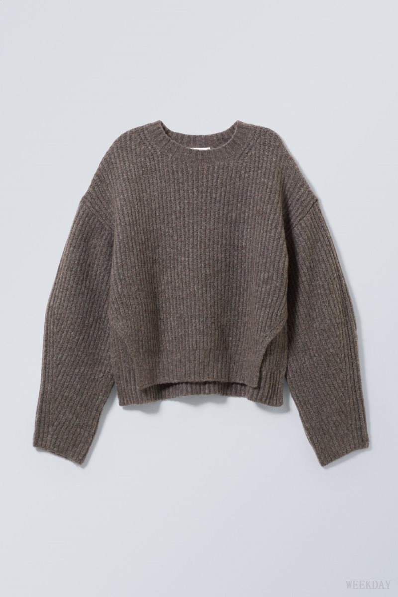 Weekday Ivy Knit Sweater Dark Mole | FAEU3606