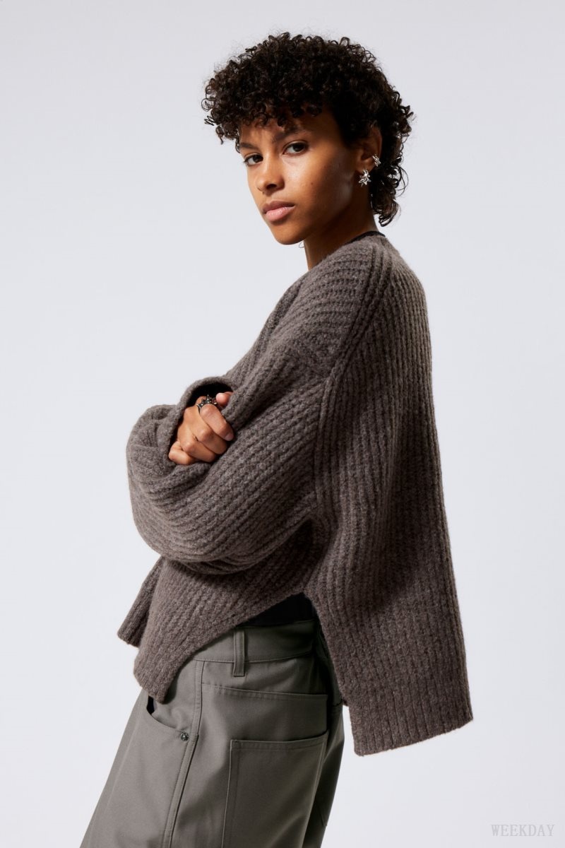 Weekday Ivy Knit Sweater Dark Mole | FAEU3606