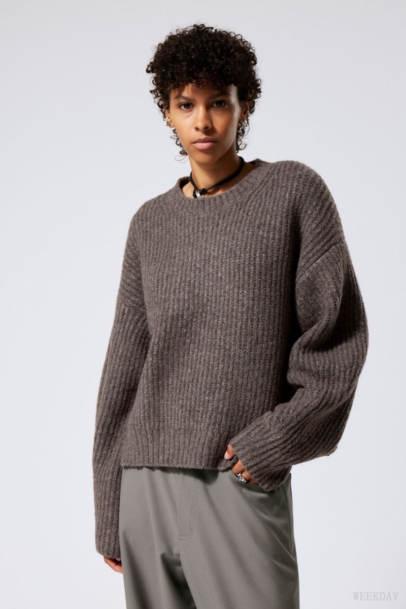 Weekday Ivy Knit Sweater Dark Mole | FAEU3606