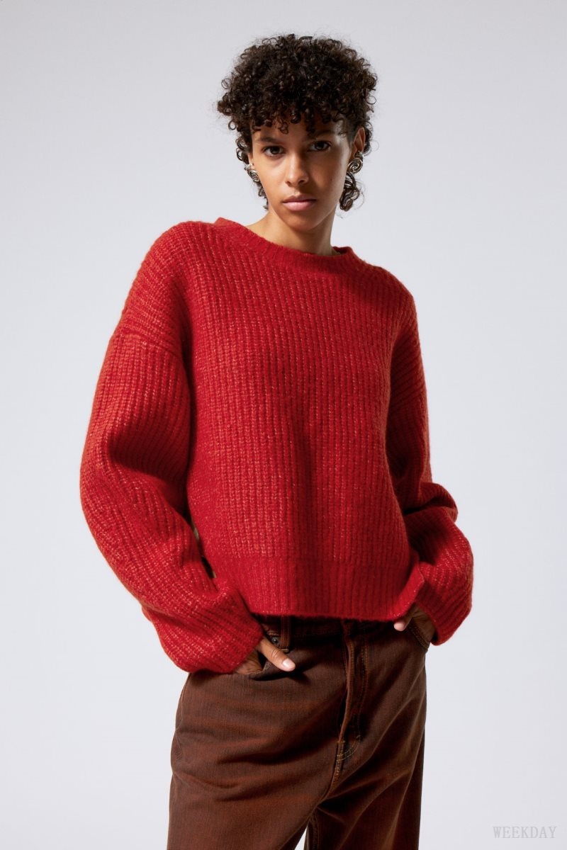 Weekday Ivy Knit Sweater Red | QKFC2139