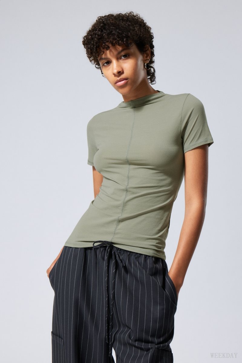 Weekday Jen Mockneck Top Khaki Green | QQPW8261