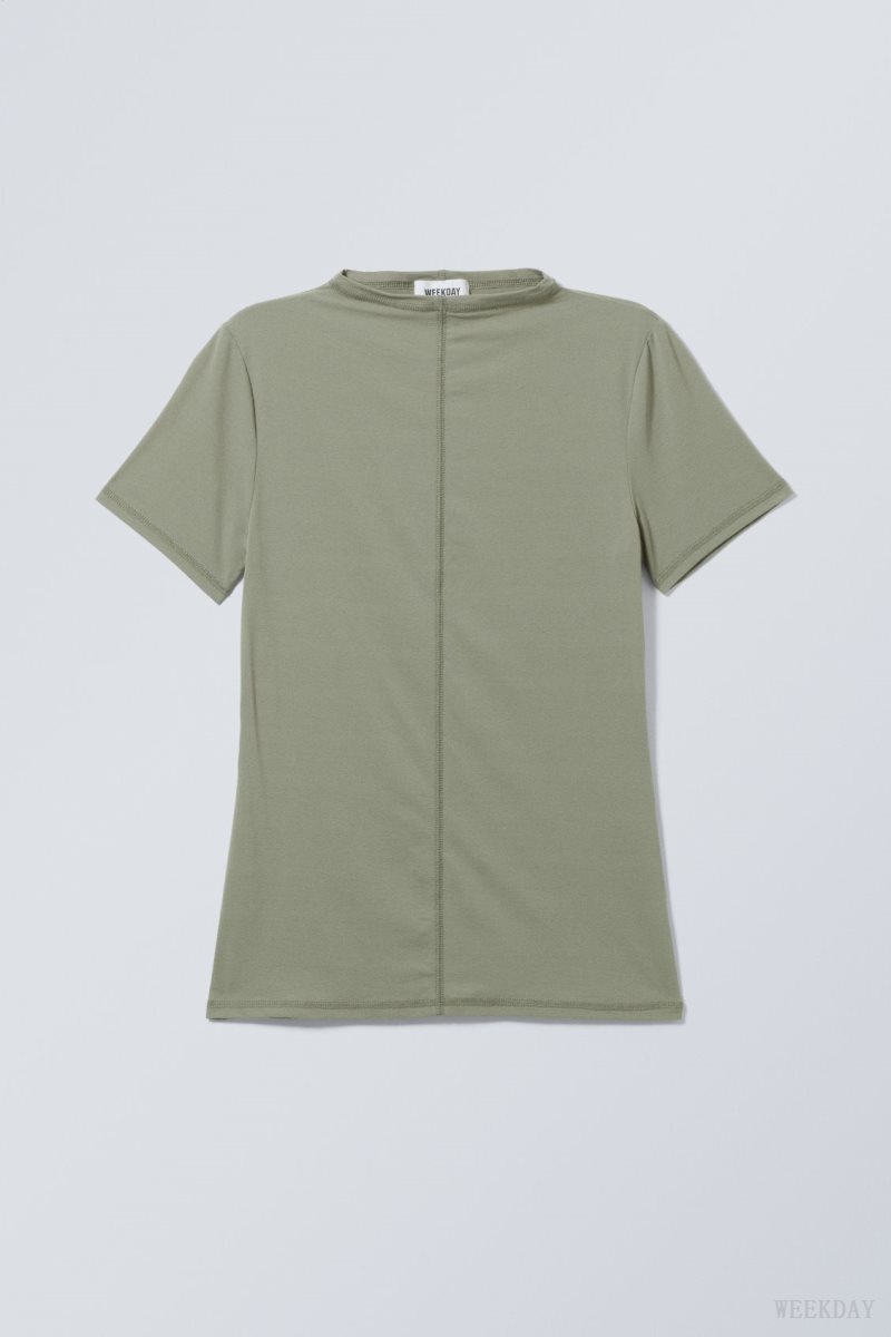 Weekday Jen Mockneck Top Khaki Green | QQPW8261