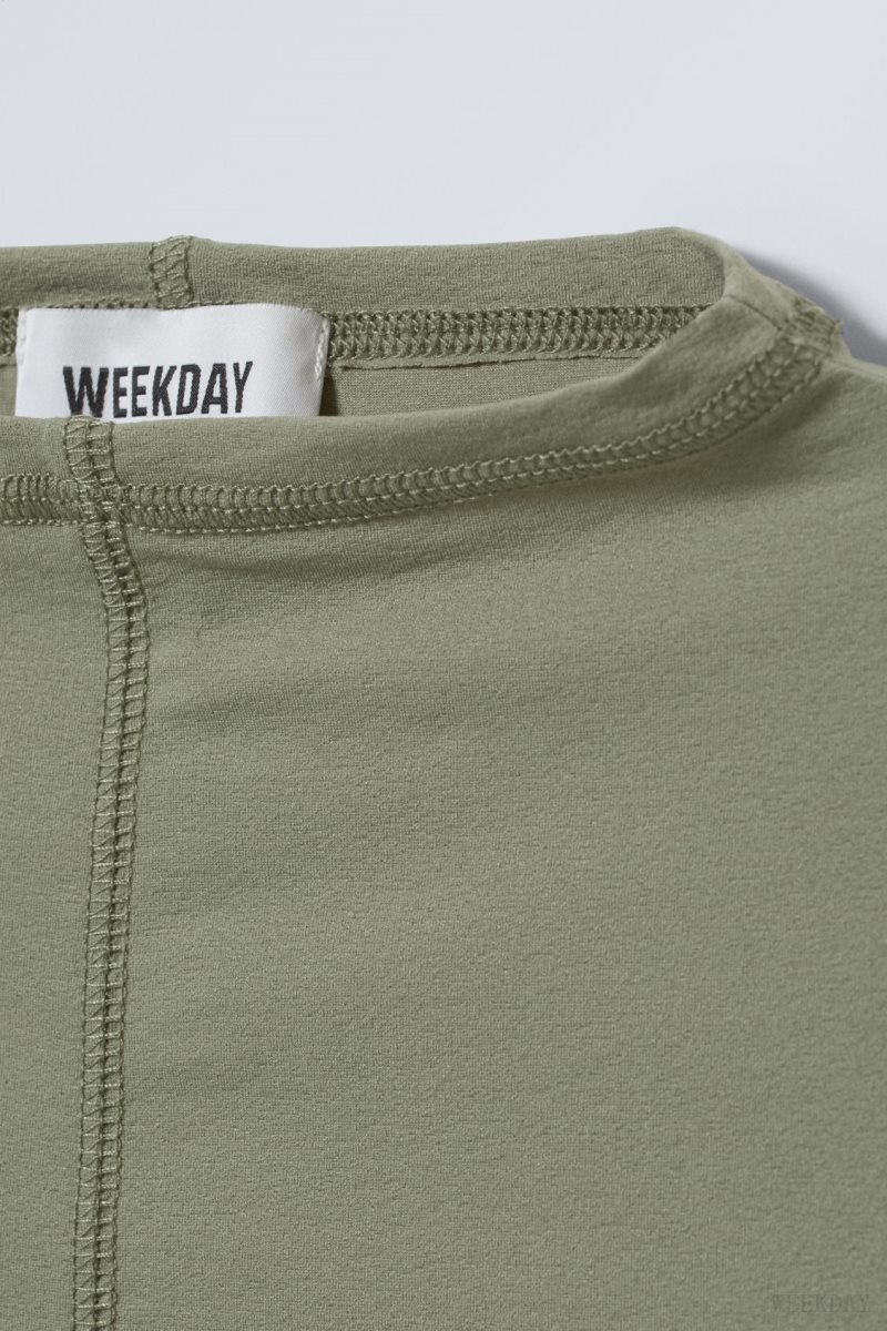 Weekday Jen Mockneck Top Khaki Green | QQPW8261