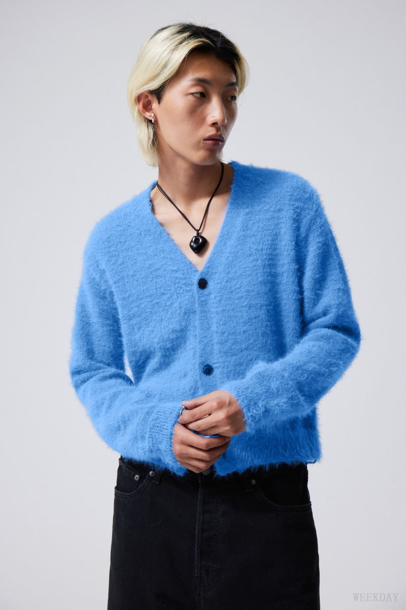 Weekday Jesper Regular Hairy Cardigan Blue | VUZG2751