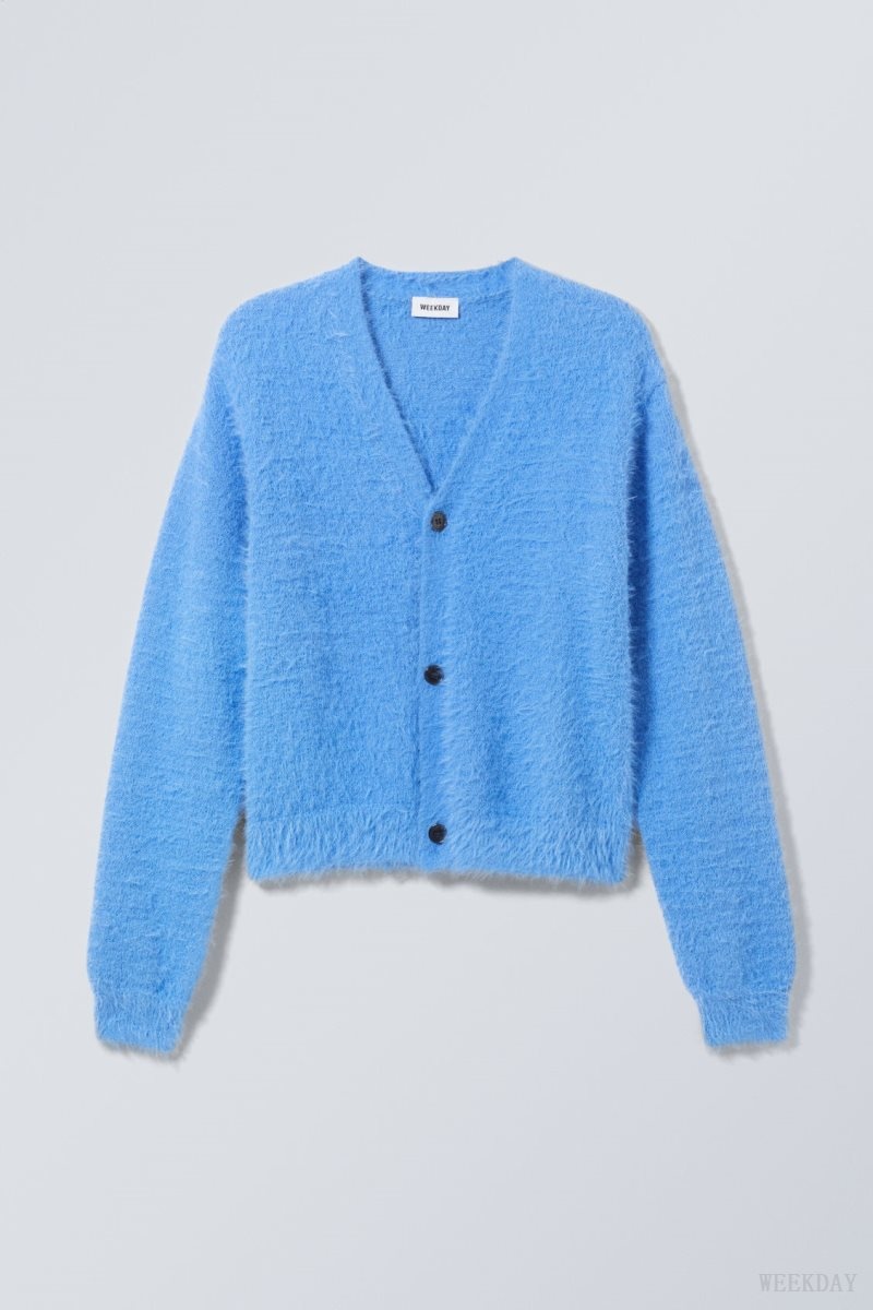 Weekday Jesper Regular Hairy Cardigan Blue | VUZG2751