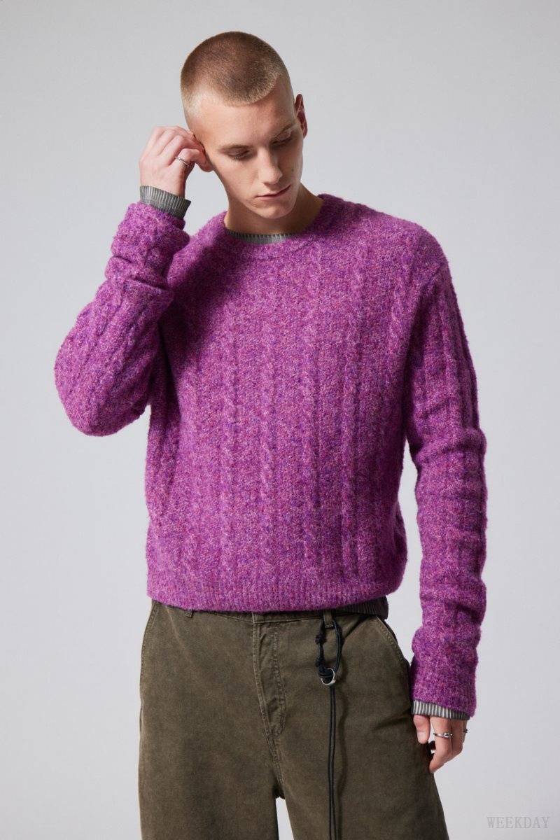 Weekday Jesper Wool Blend Knit Sweater Dark Pink | OOKC8227