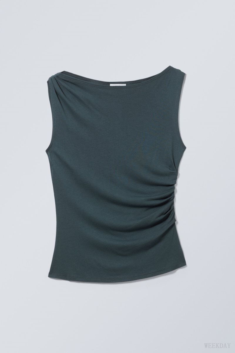 Weekday Joan Drape Top Dark Green | YHPQ1458