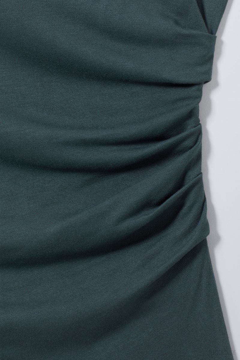 Weekday Joan Drape Top Dark Green | YHPQ1458