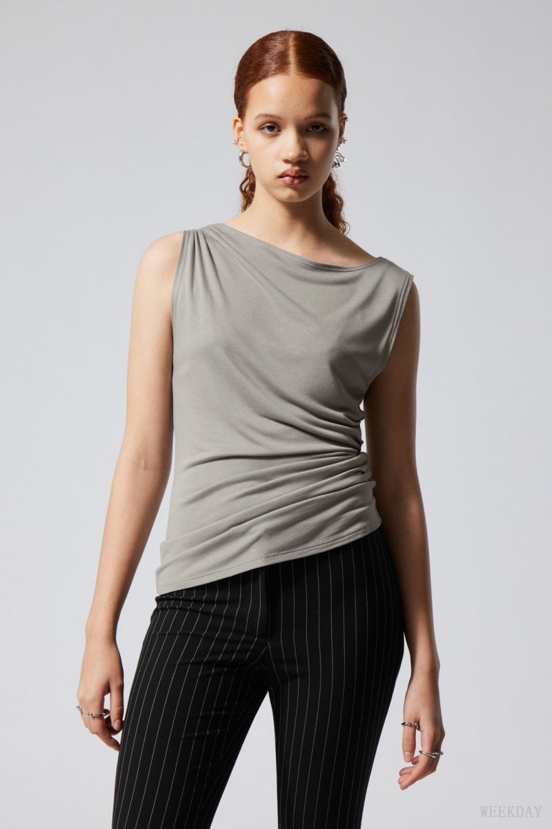 Weekday Joan Drape Top Grey | AHJX8305